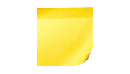 A single square, yellow, sticky note on a pure black background with a curled corner