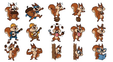 Cartoon Squirrels Collection - Playful and Diverse Character Set.