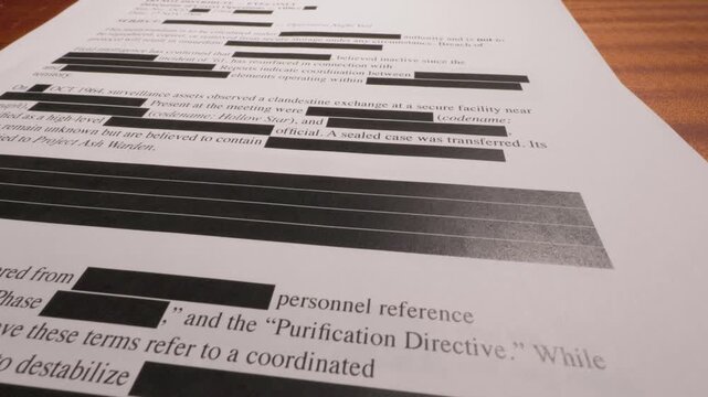 Stack of Sensitive Redacted Pages Displayed on Office Table 5