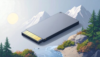 Digital storage card in a nature scene