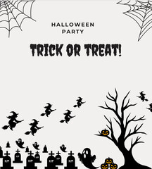 Halloween Party Trick or Treat Background with Witches and Spooky Tree