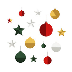 Festive Christmas ornaments and star decorations in a vibrant color palette, perfect for holiday season design