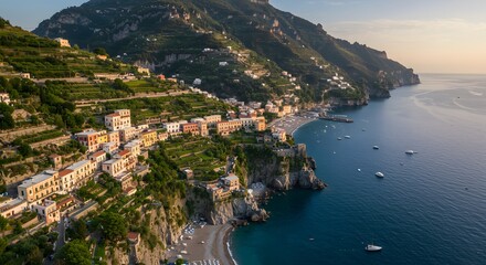 Fototapeta premium Coastal village aerial view