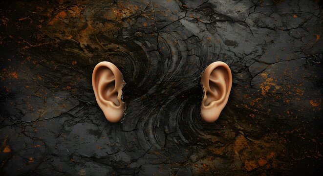 Human ears on dark background
