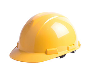 Fototapeta premium Bright yellow protective hard hat, isolated on a black background, angled