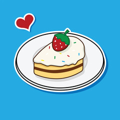 tart cake with strawberry topping on top on a plate isolated on blue background