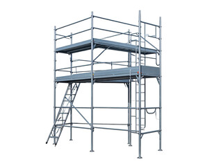 Metallic modular structure of connected platforms with ladders, rails, on black