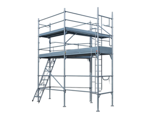Metallic modular structure of connected platforms with ladders, rails, on black