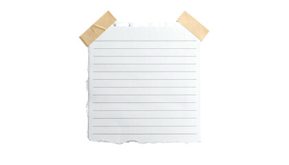 Fototapeta premium Lined paper fragment secured with tape against a black backdrop, awaiting notes