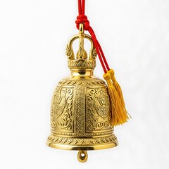 Golden Thai Bell with Red Cord and Yellow Tassel Ornament.