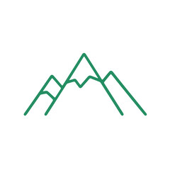 Minimalist green outline of three mountain peaks against a solid black background representing nature and adventure