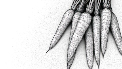 Illustration of a bunch of carrots in a wireframe style, white on a soft, subtle background