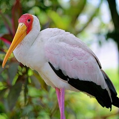 close up of standing yellow billed stork - square
