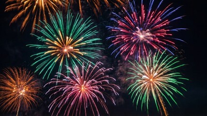 Vibrant Fireworks Display in Dark Night Sky celebration 2