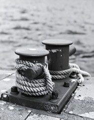 Dock pilings with wrapped rope