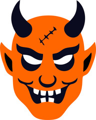 Funny red devil cartoon face with angry smile and Halloween mask