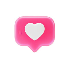 3d pink heart like notification icon modern social media engagement isolated on transparent background