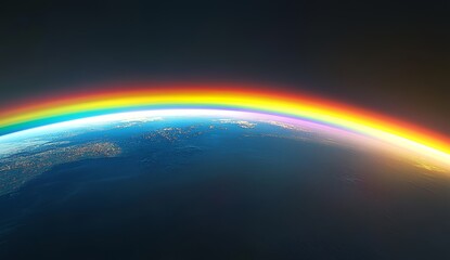 Fototapeta premium Earth From Space: Vibrant Rainbow Arch Over Blue Planet Atmosphere