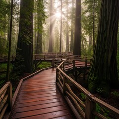Redwood National Park Boardwalk - A Serene Forest Path.