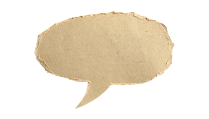 Torn paper speech bubble cutout, tan color, isolated on a black background