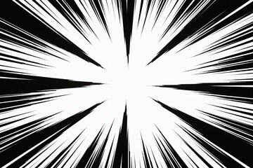Dynamic high-speed action and motion concept in a Japanese manga style. Black and white radial lines for a zoom effect