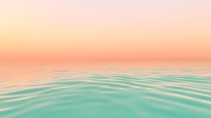 Naklejka premium A tranquil lagoon at dawn with soft peach sky and teal water ripples 