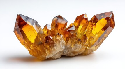 A stunning cluster of amber-colored crystals, showcasing sharp points and a natural, earthy base.