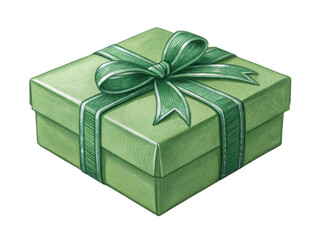 Decorative Green Gift Box with Ribbon Tied Beautifully on a Transparent Background