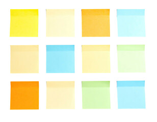 A grid of colorful, square sticky notes arranged on a contrasting black background