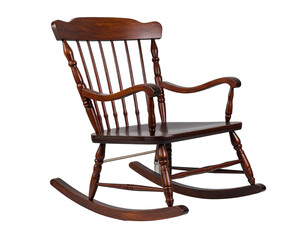 Classic dark wood rocking chair with detailed back and armrests