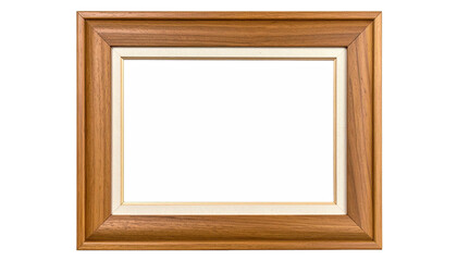A wooden framed picture with a cream-colored mat around a blank white canvas