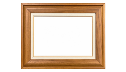 A wooden framed picture with a cream-colored mat around a blank white canvas