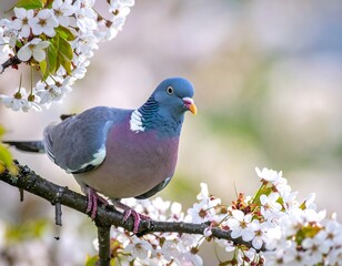 Dove perched amidst cherry blossoms