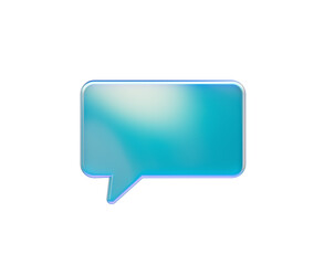 Glossy teal chat bubble icon for communication and messaging apps. 3d illustration