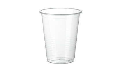 Transparent disposable beverage container, ribbed sides, against solid black backdrop