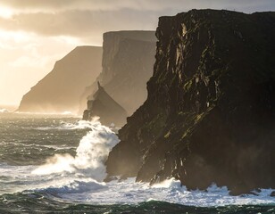 Dramatic coastal landscape at sunset