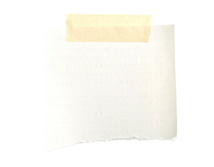 Torn, white dot-grid paper secured with beige tape on a black background