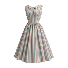 3d vintage striped sundress with bow detail isolated on transparent background