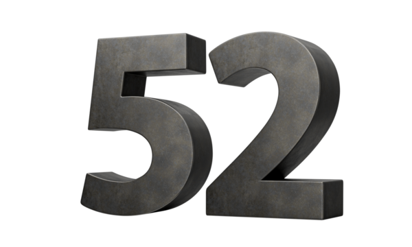 Number Fifty two 52 Digit Made Of Gray Smooth Cast Iron 3d Illustration