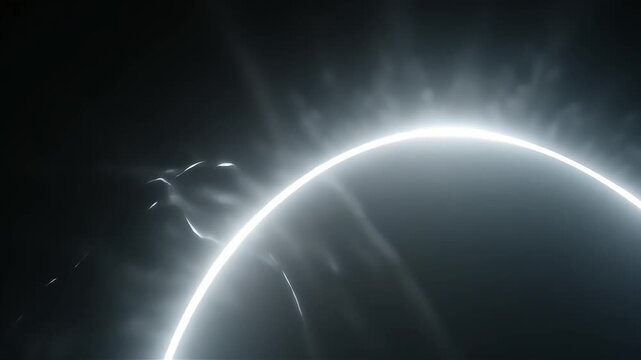 Stunning solar eclipse with bright corona in atmospheric dark sky, dramatic scene