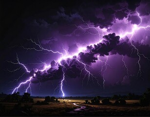 Dramatic lightning storm over a landscape