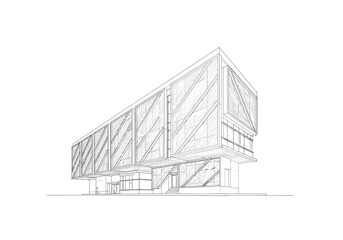 Architectural Sketch of a Modern Building with Geometric Facade.