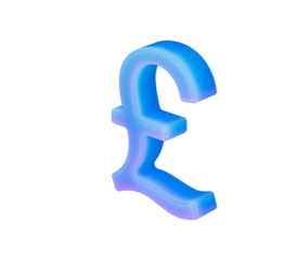 Dynamic neon blue Pound sterling currency sign, finance and economy concept. 3d illustration