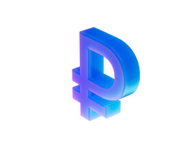 Modern 3D Ruble currency symbol with glowing blue and purple gradient. 3d illustration
