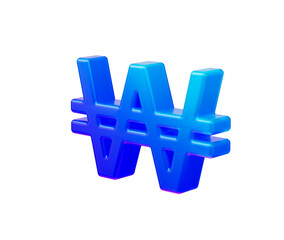Glossy blue 3D Korean Won currency symbol for finance and global economy. 3d illustration