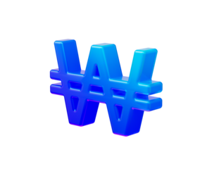 Glossy blue 3D Korean Won currency symbol for finance and global economy. 3d illustration