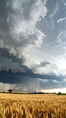Dramatic storm over a golden wheat field