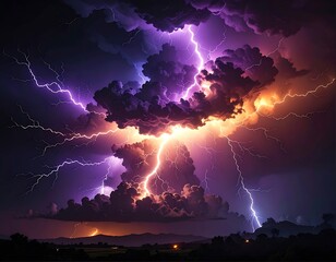 Dramatic storm clouds with vibrant lightning