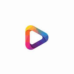 Vibrant abstract geometric play button logo design featuring a modern polygonal triangle in a spectrum of gradient colors, ideal for digital media, technology, or creative branding