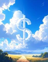 Dollar sign cloud over a rural road